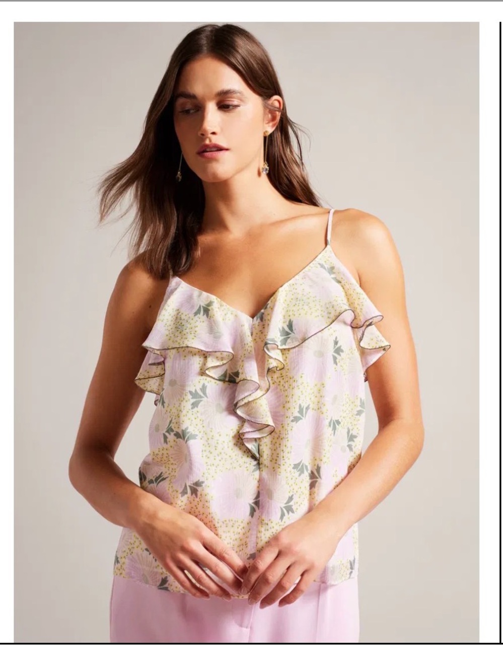 Ted Baker Shaunia Floral Print Frill Neck Cami Top